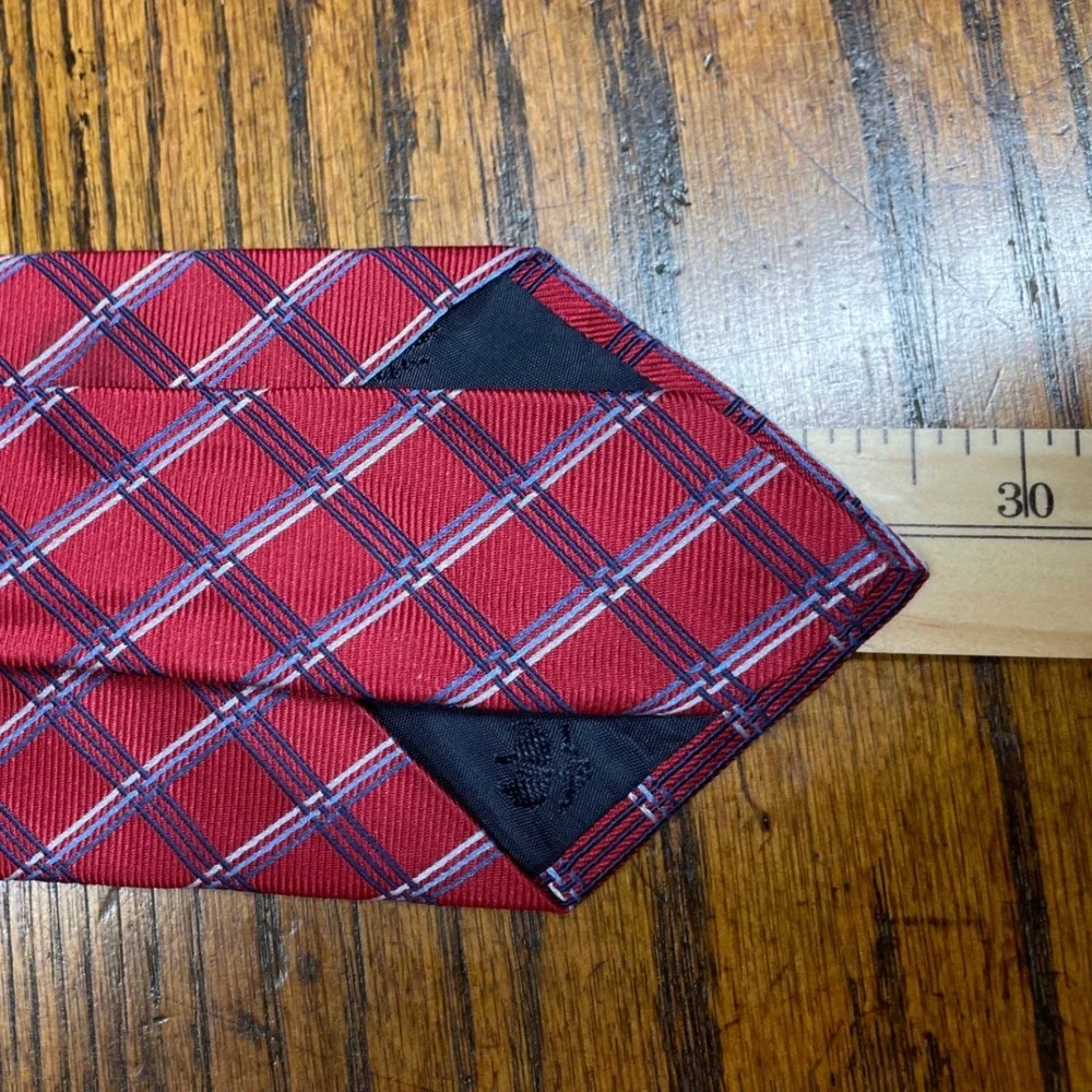 Brooks Brothers Makers Red White Blue Windowpane Plaid Silk Necktie Mens Classic